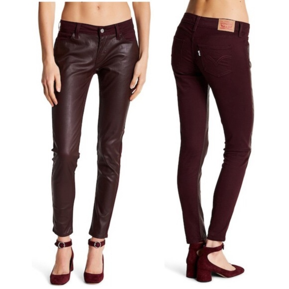 Levi’s 535 super skinny maroon wax coated jeans